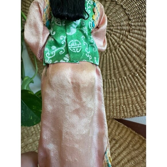 Vintage Asian Fabric Doll on Wood Base - Picture 10 of 12